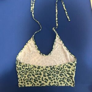 SHEIN Green Leopard Print Halter Top